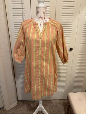 S’EDGE Yellow and Orange Striped Button-Front Tunic Dress